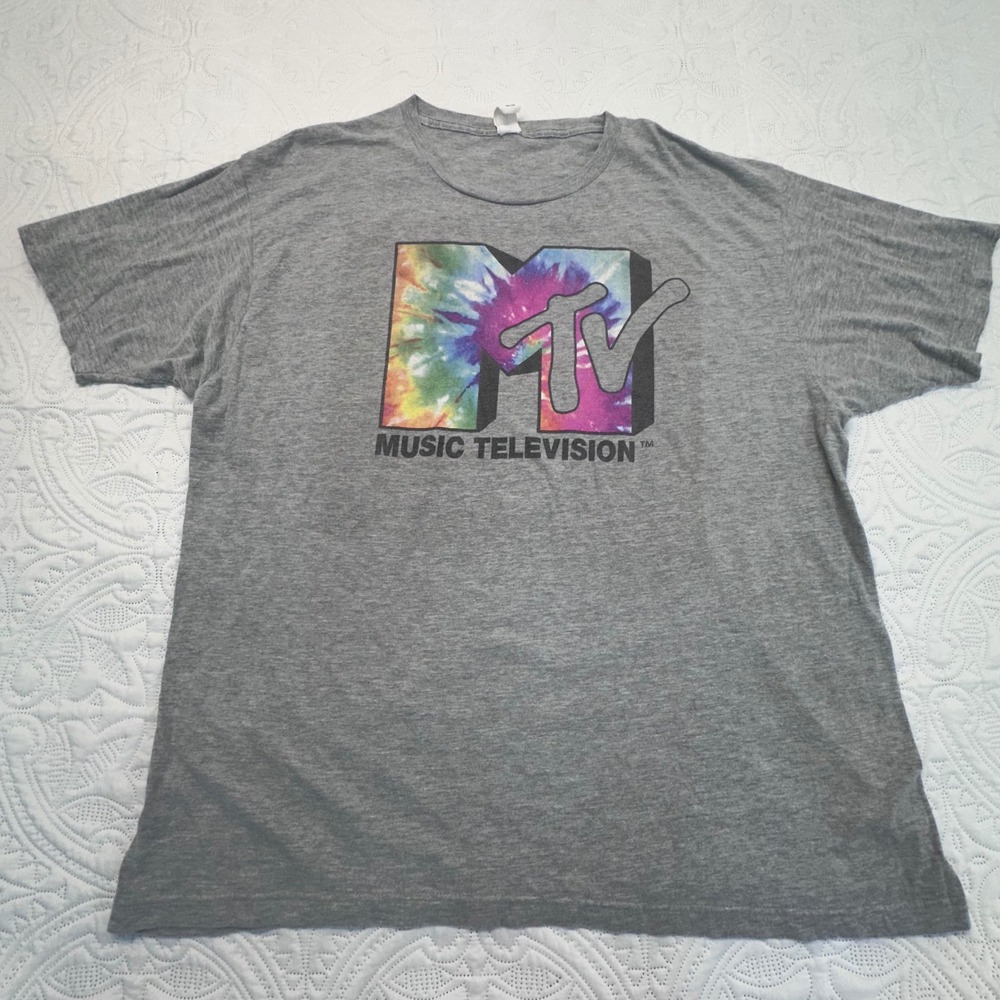 MTV Music Television Tie Dye Logo‎ Graphic T-Shirt Gray Tultex Mens XL 2021